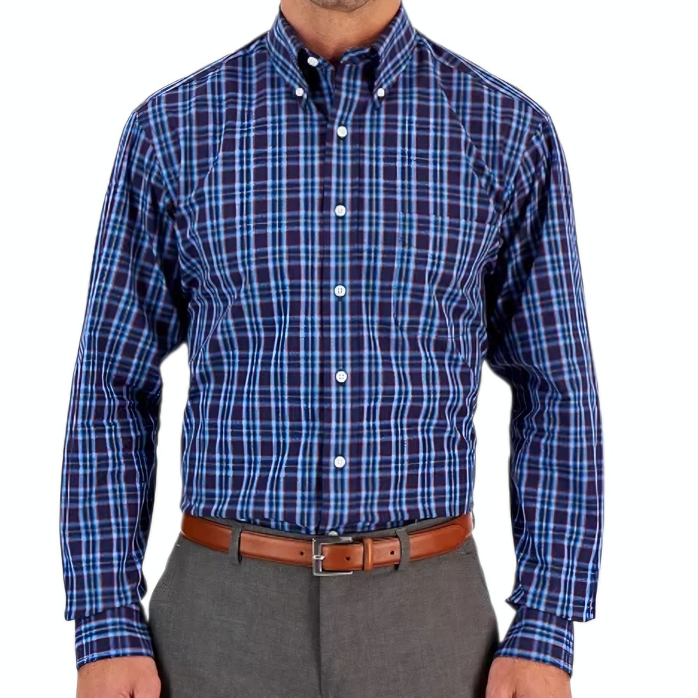 NWT Club Room Men's Regular Fit Rojo Plaid Cotton Dress Shirt Blue Size 16 34/35